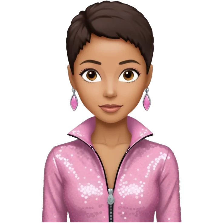 Jada Pinkett Smith with dark brown hair, light pink sequin outfit emoji