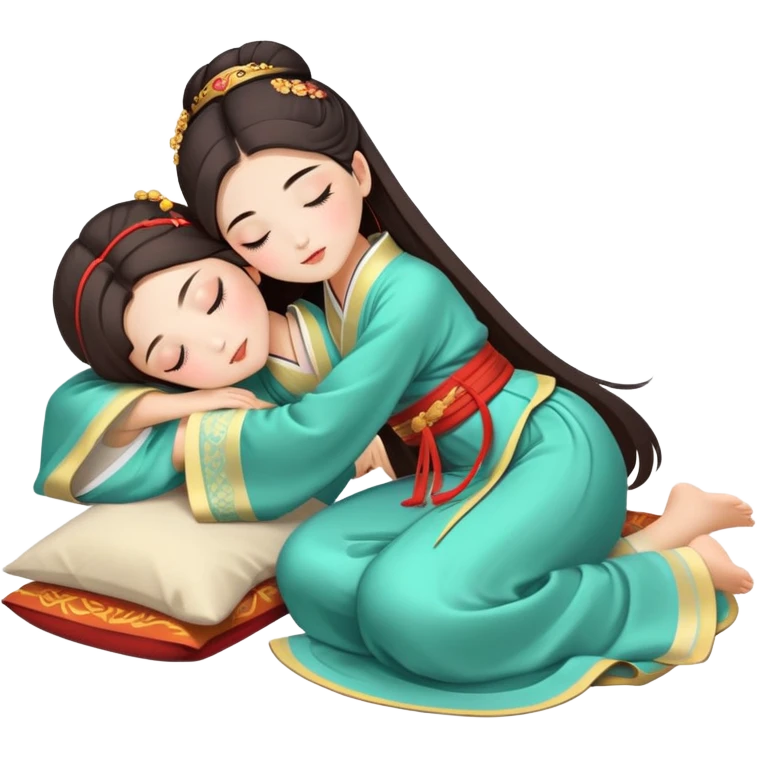 Beautiful girl in Hanfu lying on the ground sleeping emoji