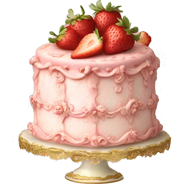 vintage rococo highly detailed pale pink cake with strawberries emoji