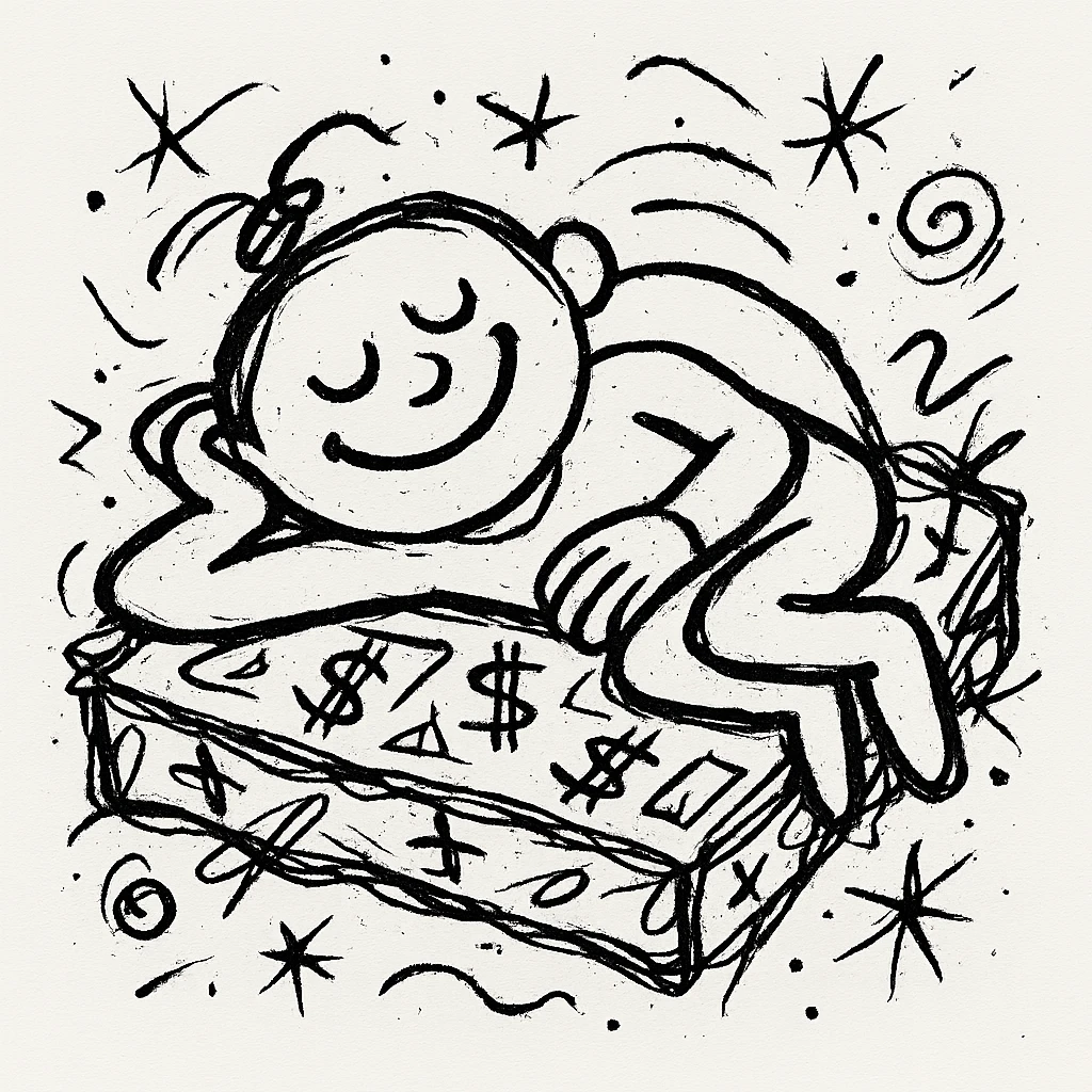 happy person napping on mattress of money emoji
