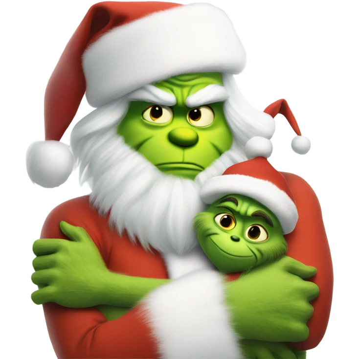 Grinch hugs a real white santa claus emoji