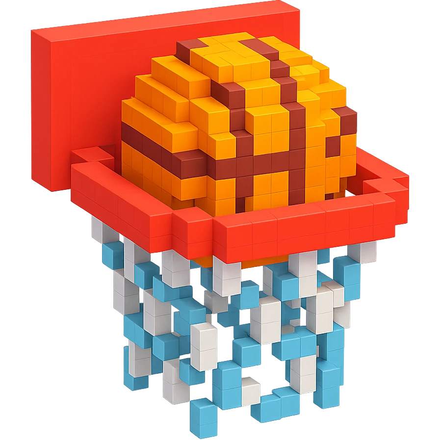 Voxel-style basketball in a net, variation 5 emoji