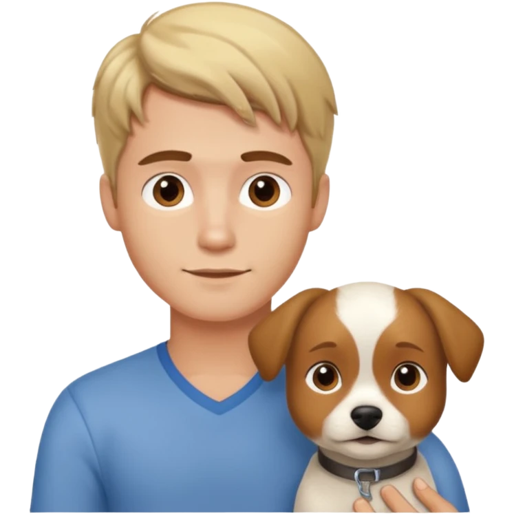 Handsome brown haired guy with a blond little dog emoji