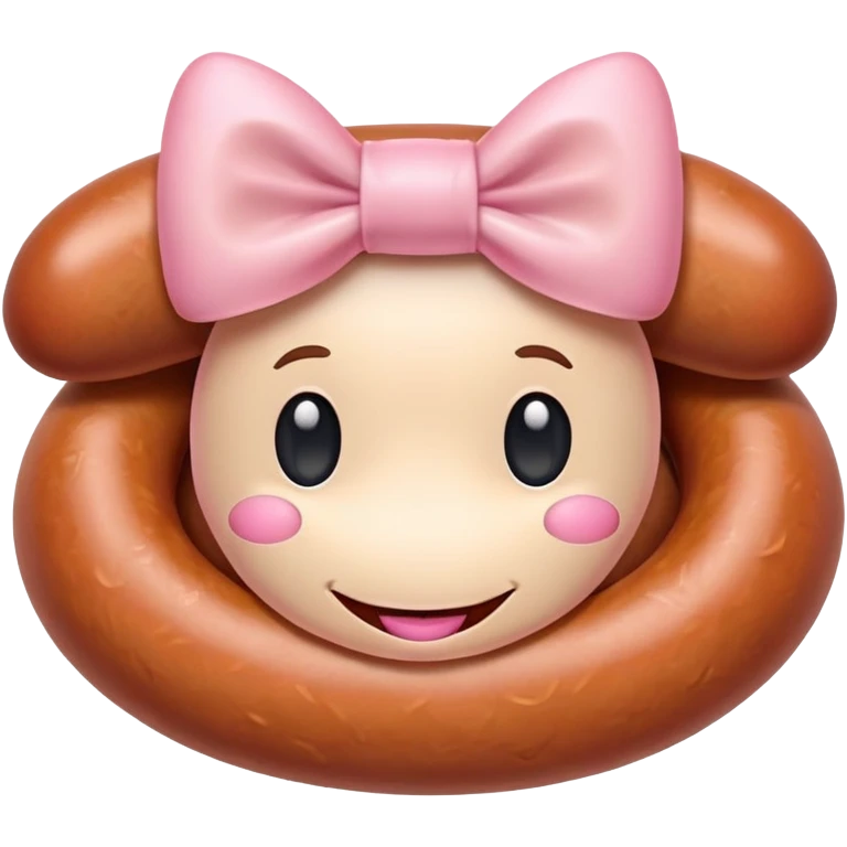 a sausage with face, a little pink bow on the head emoji