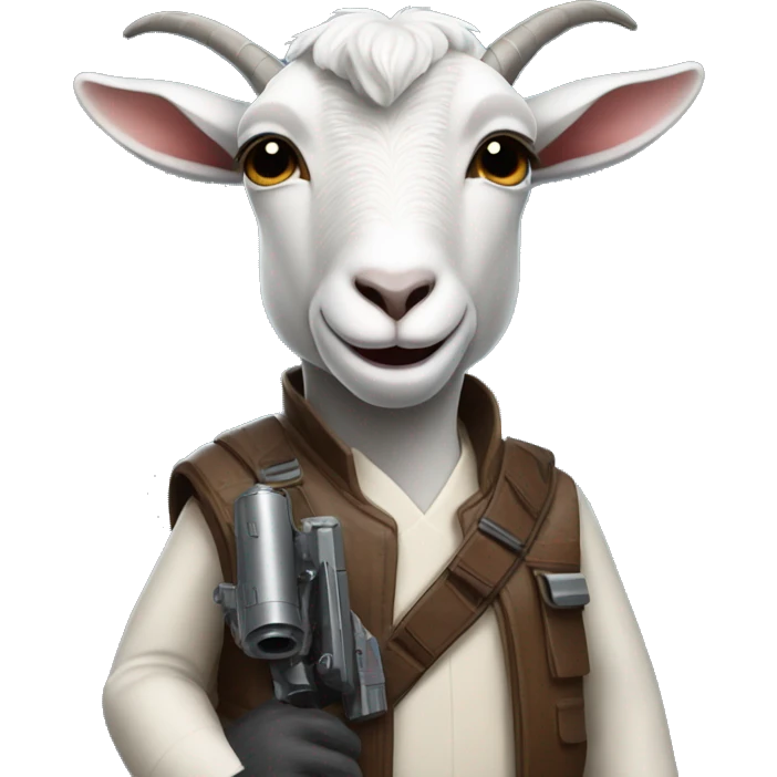 a goat wearing a han solo outfit holding a blaster emoji