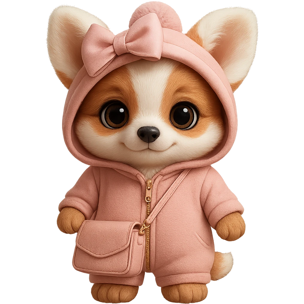 Add a cute pink bow and a small purse in a realistic style. Keep the background transparent. emoji