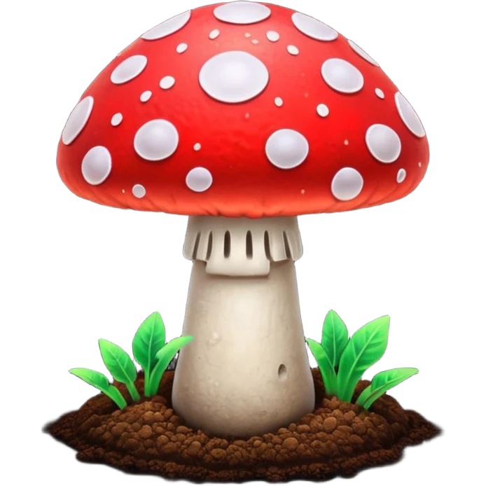 neon glowing magic mushroom with dirt emoji