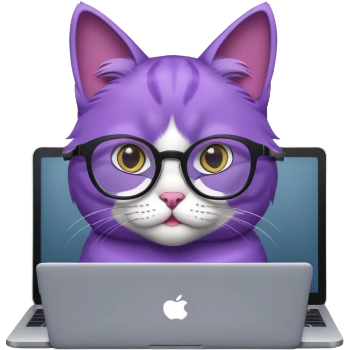 smart purple cat in glasses with laptop emoji