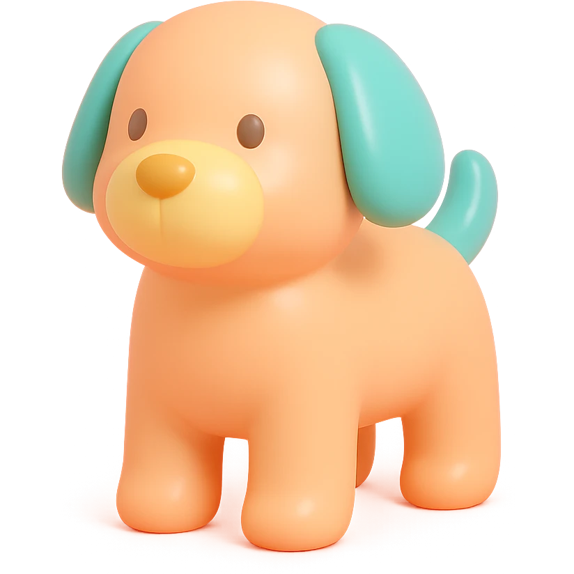              Transform {subject} into a soft vinyl figure with a smooth, glossy surface. The material should look slightly rubbery and tactile, with minimalistic curves and a matte-gloss hybrid finish. Use pastel or soft solid colors. The surface is seamless, with no visible textures or roughness. Studio lighting, vibrant background, clean, playful, designer toy aesthetic and no shadows. {subject} = dog emoji