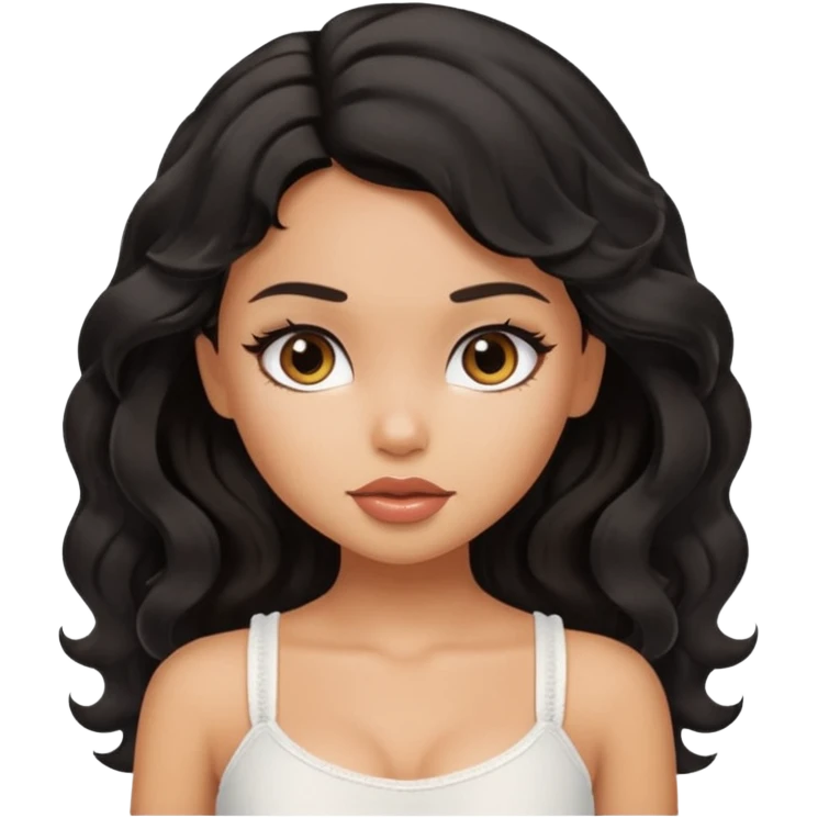 a pretty bratz tan girl with wavy black hair wearing a white cami top. Skintone is tan emoji