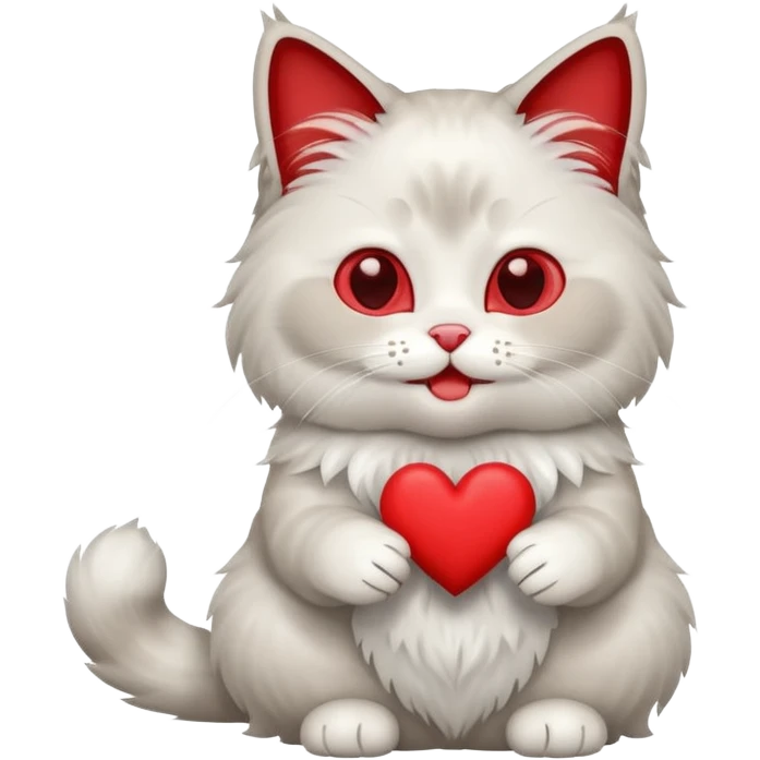 Full body ragdoll Cat holding a heart and mouth open emoji