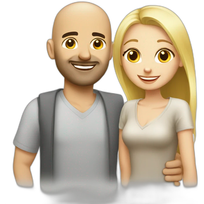 happy couple blond russian girl with a bald arab guy emoji