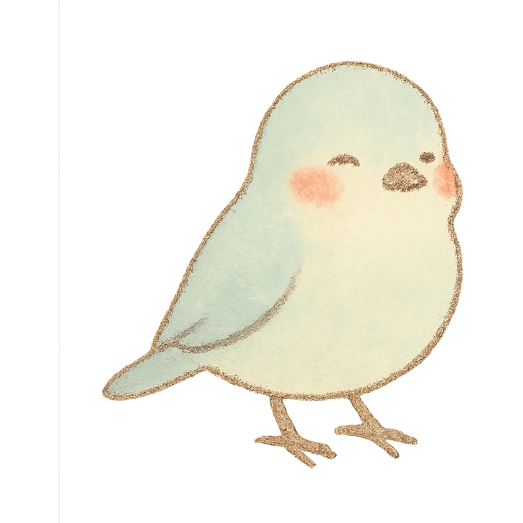 tiny pastel bird silhouette, Japanese hand-drawn style, full object, transparent background, with blushing cheeks emoji