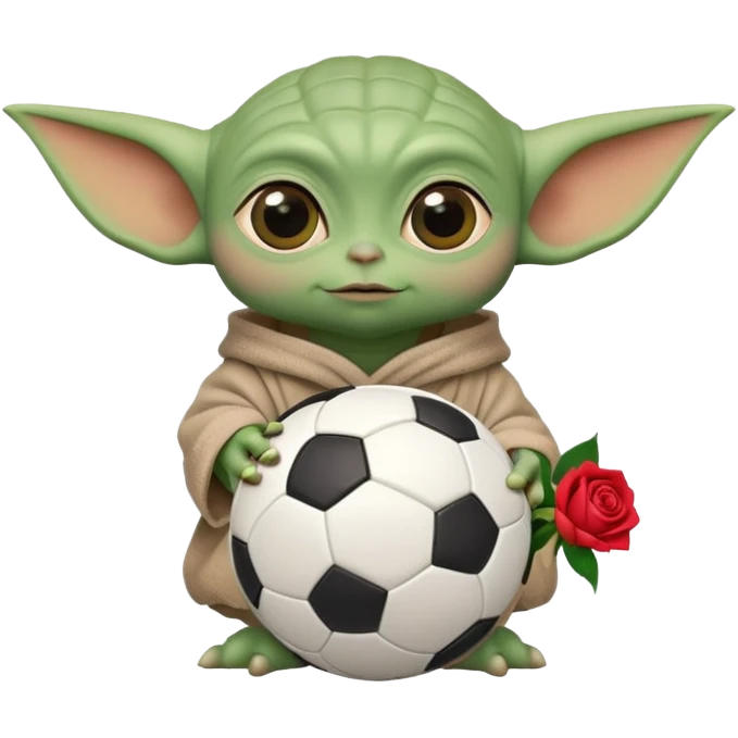 baby yoda holding soccer ball with roses emoji