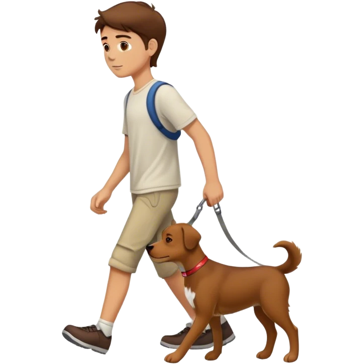 white boy with brown hairs walking with dog emoji