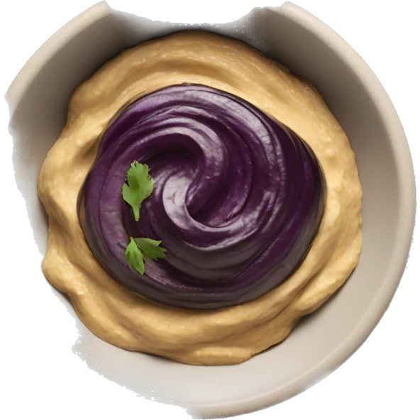 roasted eggplant spread in a dish, just the spread no person, make the eggplant spread look like a hummus color emoji