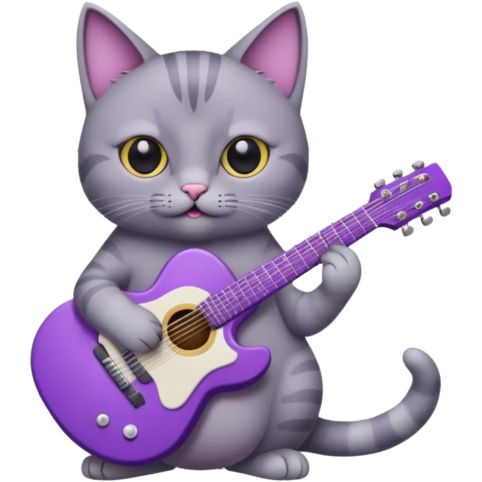 Grey cat playing purple guitar emoji