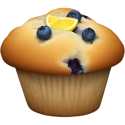 Blueberry muffin with a lemon wedge emoji