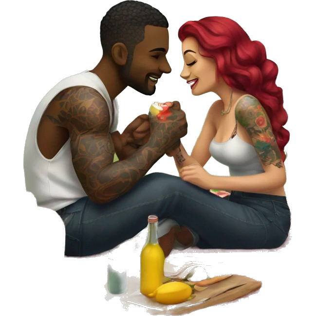 Romantic picnic date for beautiful tattooed couple emoji