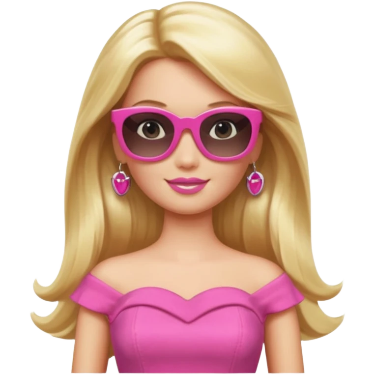 barbie with long blonde hair wear sun glasses, pink dress emoji