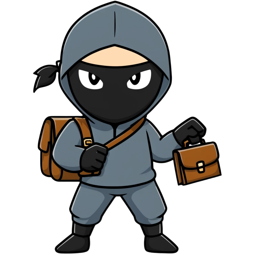 black ninja with briefcase, stealthy pose emoji