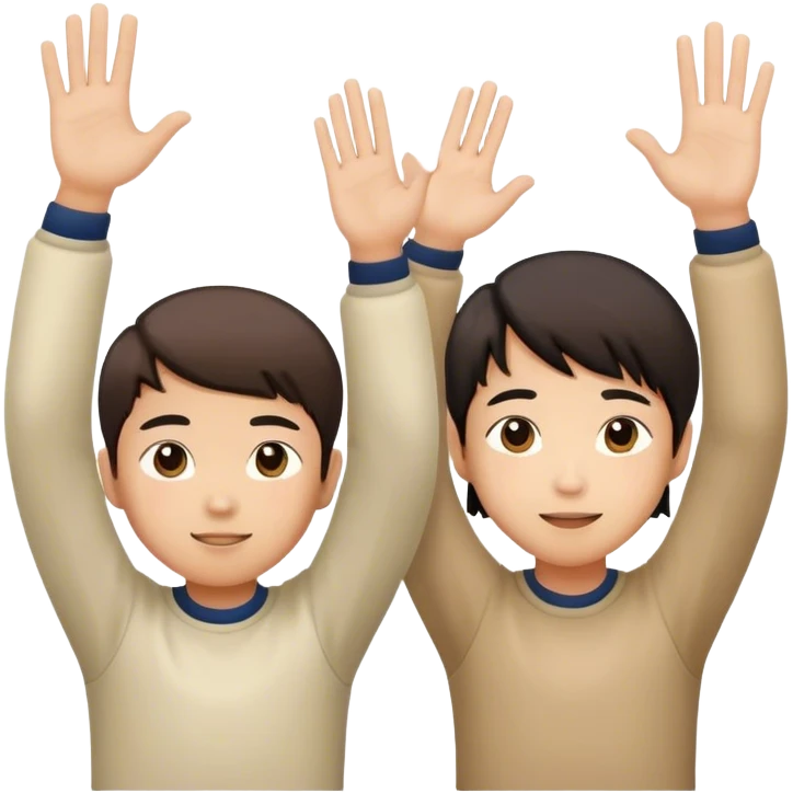 two aisian students raising hand boy and girl emoji