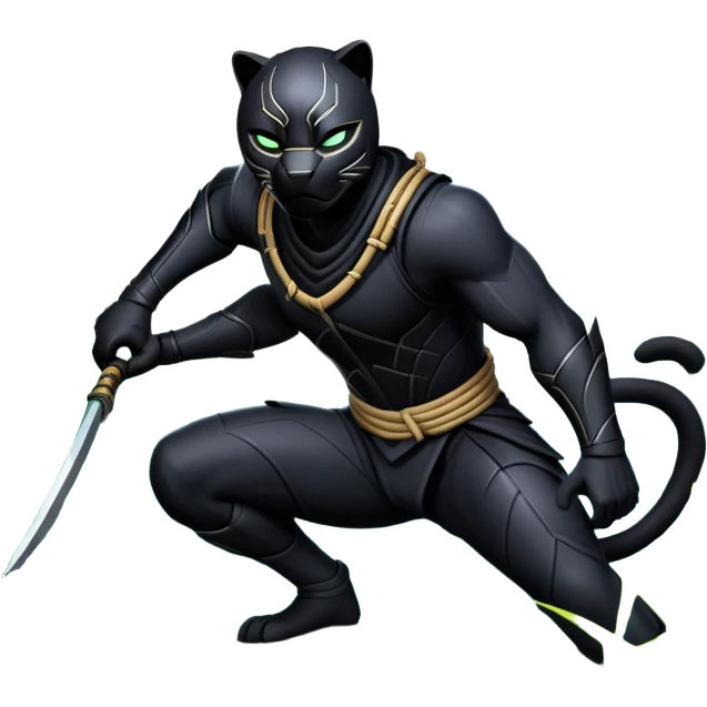 An icon representing an adventure game, inspired by stealth-action gameplay. The design features a shadowy ninja crouched on the back of a sleek black panther, moving silently through a moonlit bamboo forest. The atmosphere conveys secrecy, precision, and deadly agility. Transparent background. emoji
