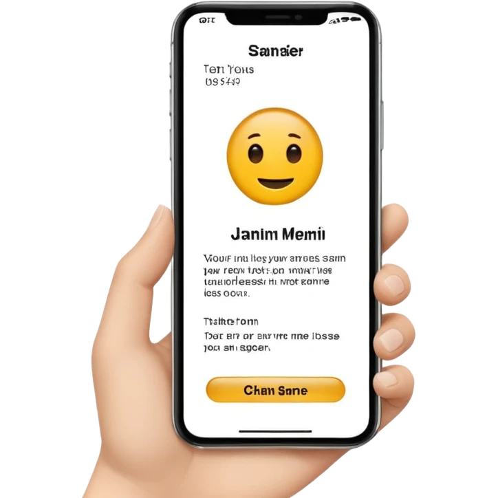digital busniess card on a phone screen in english written emoji