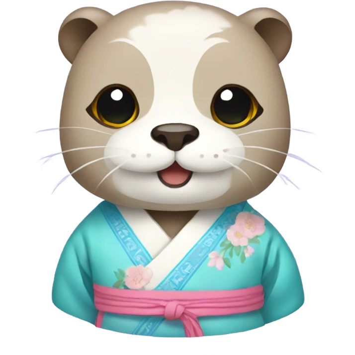 An otter face wear pastel-colored traditional Korean hanbok emoji