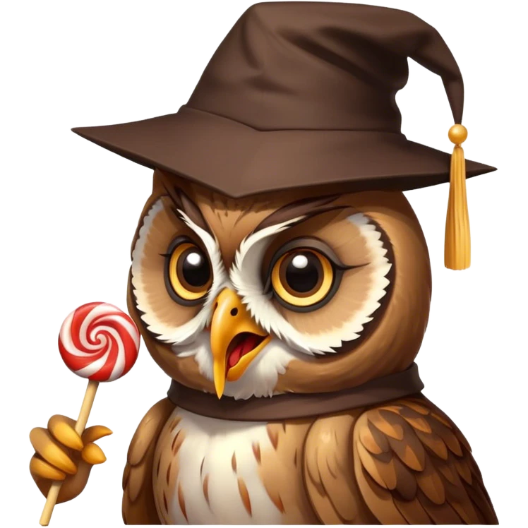 Owl in scholar cap Licking lollipop emoji