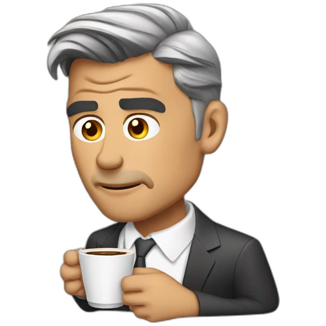 George Clooney crying with coffee emoji