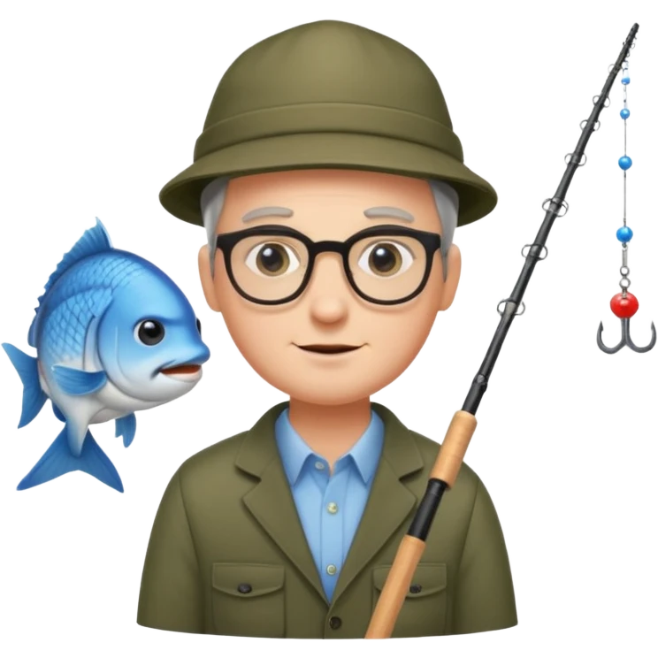 Accountant who wears glasses and loves fishing with fair skin and bold spot no hat emoji