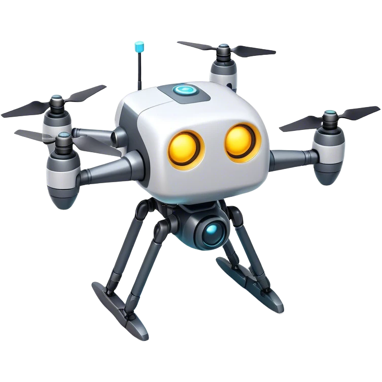 Clash of Clans aesthetic: Cinematic Playful 3D Isometric Robot Drone Emoji, rendered in a 3D vector-style similar to standard emojis with minimal shading and bold, simplified shapes. A compact, distinct form with signature details, softly glowing with a futuristic sci-fi warfare charm. Simplified yet unmistakably iconic, highly detailed and consistent, glowing with a soft radiance and high shine. Stylized with a touch of high-tech brilliance and a soft glowing outline, capturing the essence of a beloved gaming relic with a friendly, playful manner! emoji
