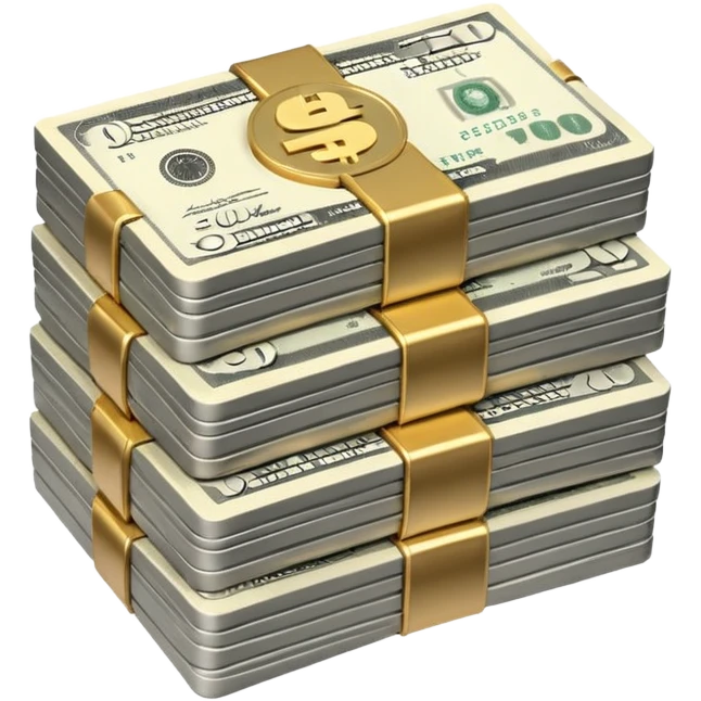 Metallic black-and-white money pack emoji, simple geometric stack of bills,minimal style
 emoji