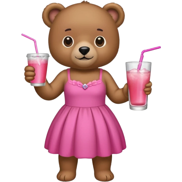 A bear with pink dress and Drink  emoji