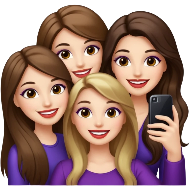 Glam girls in a group of 3 friends , taking a selfie  emoji