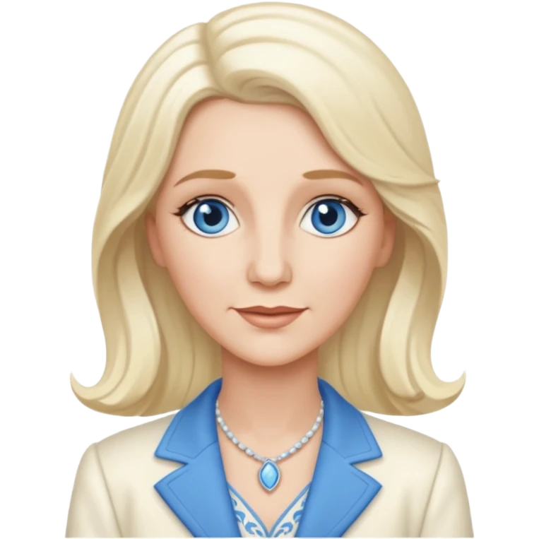 Patty Andrews from the Andrews Sisters with long platinum blonde hair, blue eyes, ivory outfit emoji