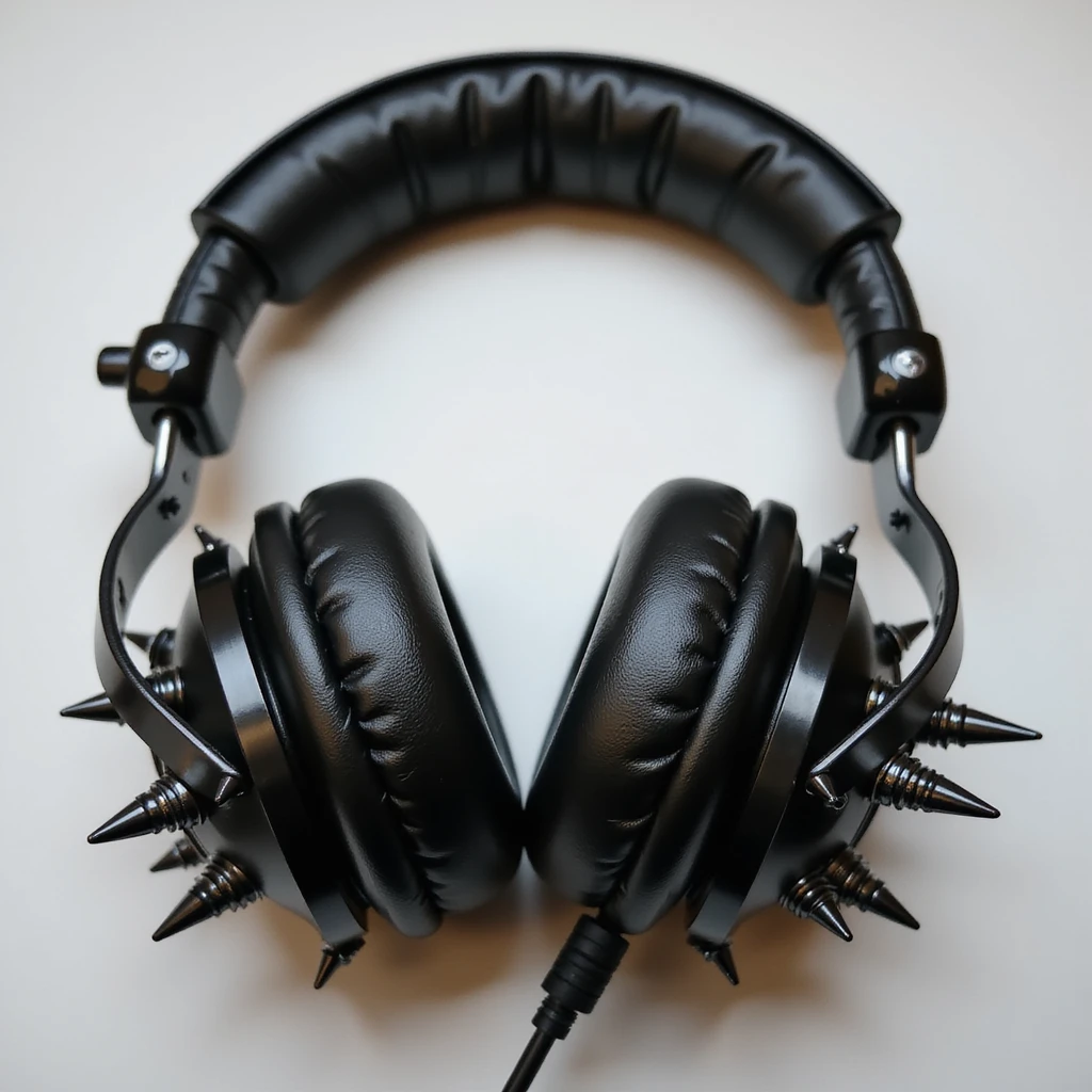 goth headphones, black with silver spikes, photorealistic style emoji