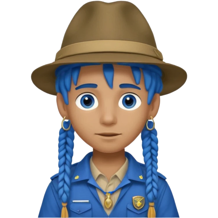 very handsome boy big blue eyes, scout boy with, blue dreadlocks, and big earrings and scouts hat emoji