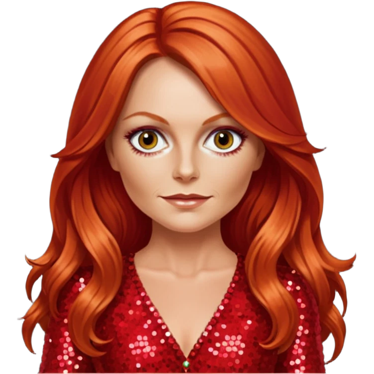 Geri Halliwell from Spice Girls with long red hair, red sequin outfit emoji