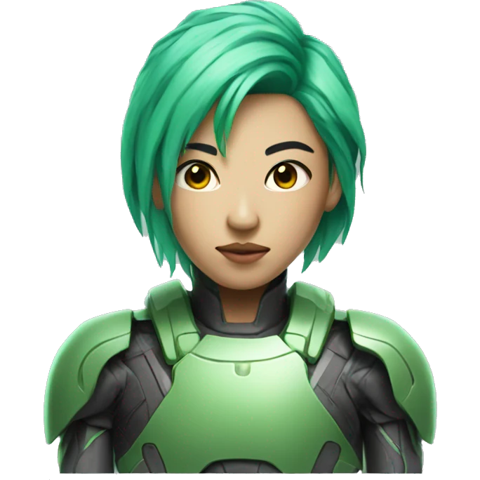 Asian cyborg with green hair emoji