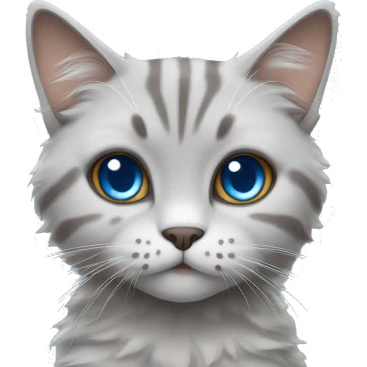 Grey Fluffy Rag doll cat with a gray tabby cat pretty face blue eyes emoji