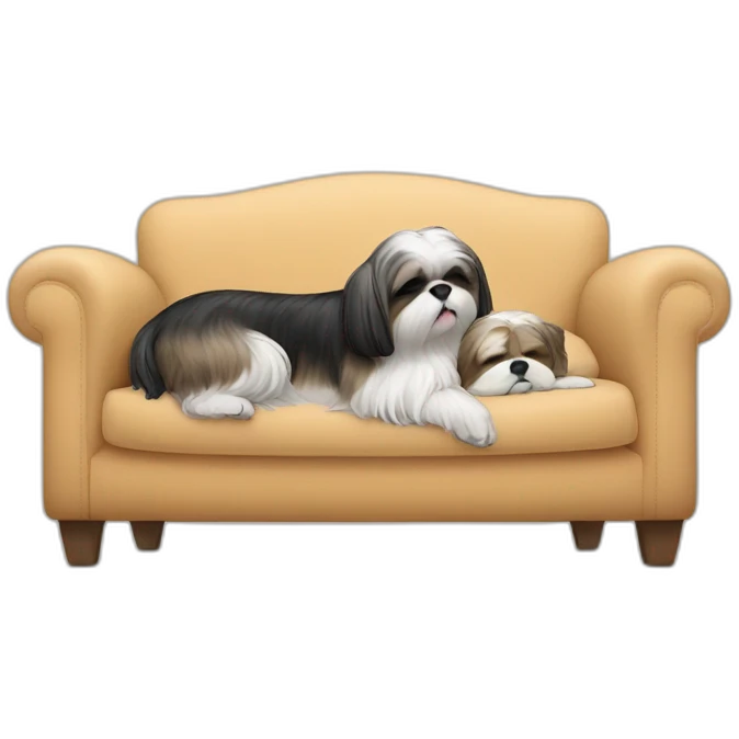 Shih tzu dog and human woman sleeping on couch emoji