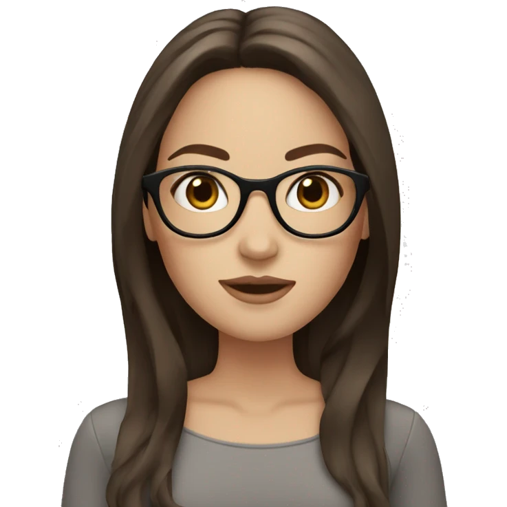 memoji white girl with long dark brown hair and oval glasses emoji