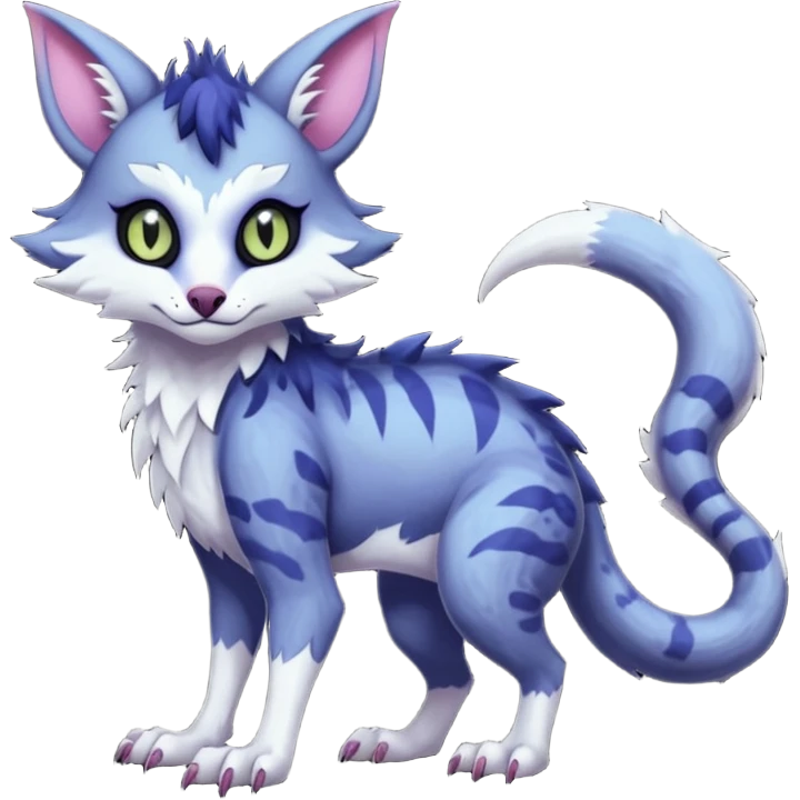 Kawaii cool cold dark cute gloomy ghoulish edgy fantasy ethereal feline-vernid-sergal-possum-monster-fursona animal creature full body with intricate markings  emoji