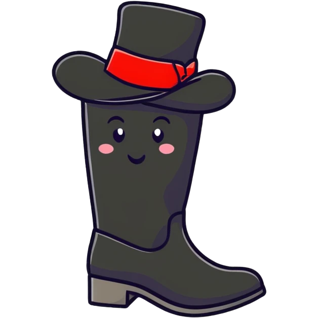 A cheerful Russian felt boot (valenok) wearing a fancy top hat emoji