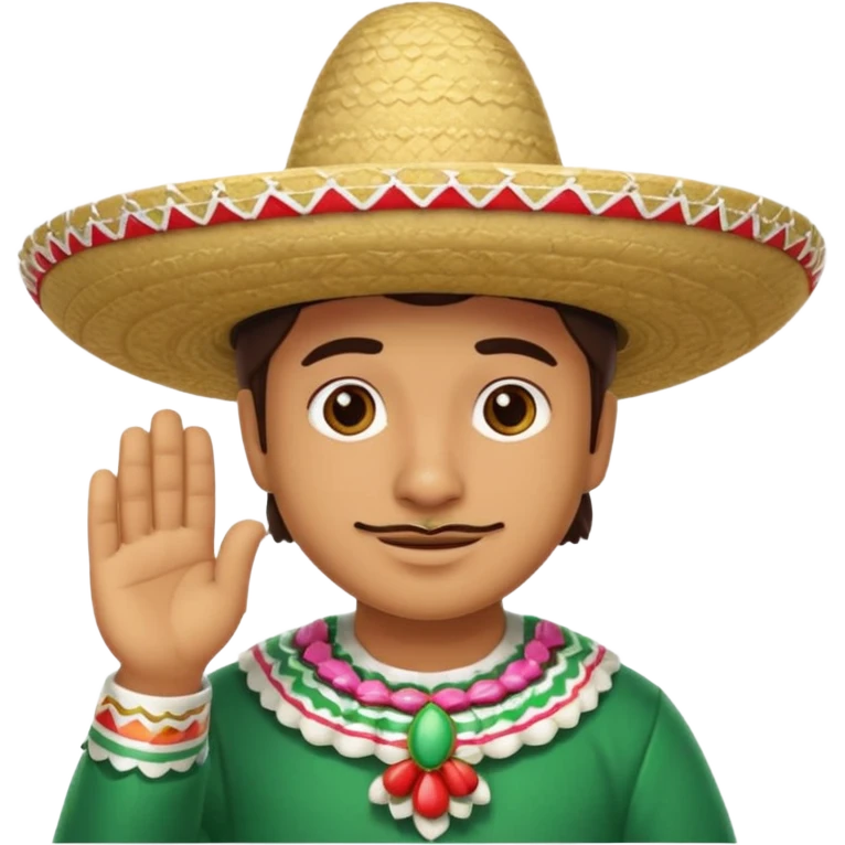 person deep in thought with a light smile on his face, wearing a traditional Mexican sombrero. The character has a neutral or slightly furrowed expression, one hand gently touching their chin in a classic thinking pose.  emoji