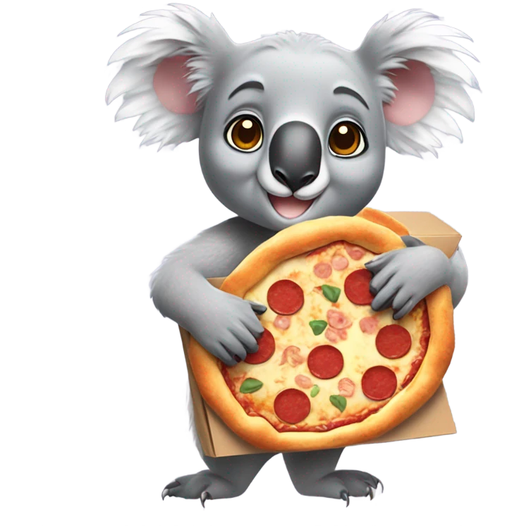 A koala wearing rollerblades holding a pizza box emoji