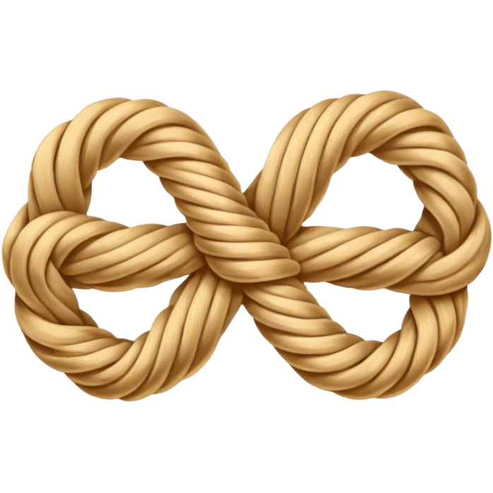Emoji-style illustration of a neatly tied bowline knot made of natural rope. The knot should form a clean loop with a visible knot structure, rope texture, warm beige and golden tones, isolated on white background, soft shadows, minimal composition. emoji