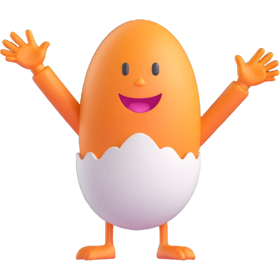 a happy egg with hands up, excited pose emoji